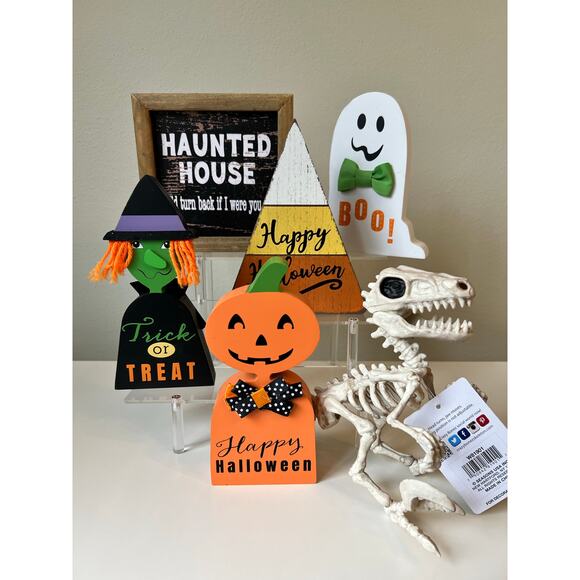 Halloween Mixed Wooden Plastic decorative lot of 6 - Picture 1 of 14